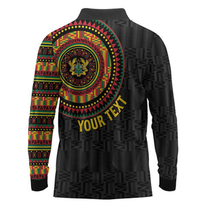 Personalised Ghana African Tribal Mix Kente Patterns Long Sleeve Polo Shirt Chest Arm Tattoo