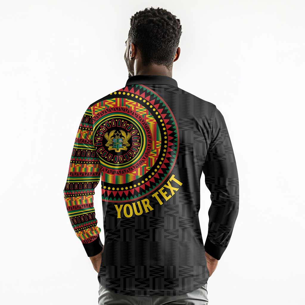 Personalised Ghana African Tribal Mix Kente Patterns Long Sleeve Polo Shirt Chest Arm Tattoo