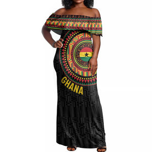 Personalised Ghana African Tribal Mix Kente Patterns Off Shoulder Maxi Dress Chest Arm Tattoo