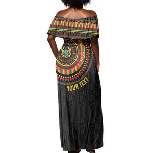 Personalised Ghana African Tribal Mix Kente Patterns Off Shoulder Maxi Dress Chest Arm Tattoo