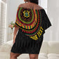 Personalised Ghana African Tribal Mix Kente Patterns Off Shoulder Short Dress Chest Arm Tattoo
