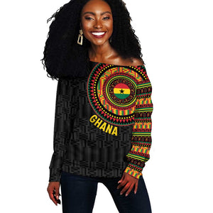 Personalised Ghana African Tribal Mix Kente Patterns Off Shoulder Sweater Chest Arm Tattoo