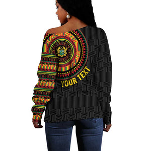 Personalised Ghana African Tribal Mix Kente Patterns Off Shoulder Sweater Chest Arm Tattoo