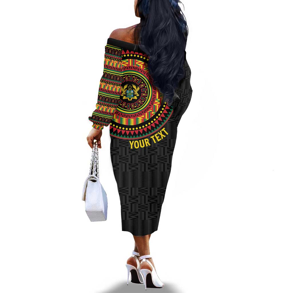 Personalised Ghana African Tribal Mix Kente Patterns Off The Shoulder Long Sleeve Dress Chest Arm Tattoo