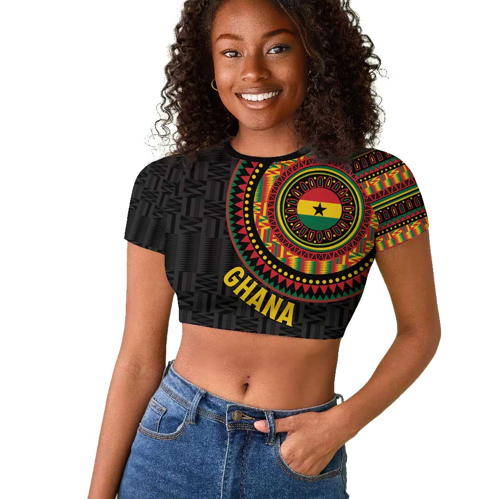 Personalised Ghana African Tribal Mix Kente Patterns Raglan Cropped T shirt Chest Arm Tattoo