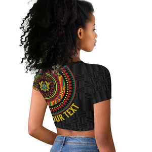 Personalised Ghana African Tribal Mix Kente Patterns Raglan Cropped T shirt Chest Arm Tattoo