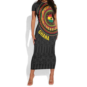 Personalised Ghana African Tribal Mix Kente Patterns Short Sleeve Bodycon Dress Chest Arm Tattoo LT15