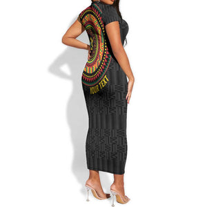 Personalised Ghana African Tribal Mix Kente Patterns Short Sleeve Bodycon Dress Chest Arm Tattoo LT15