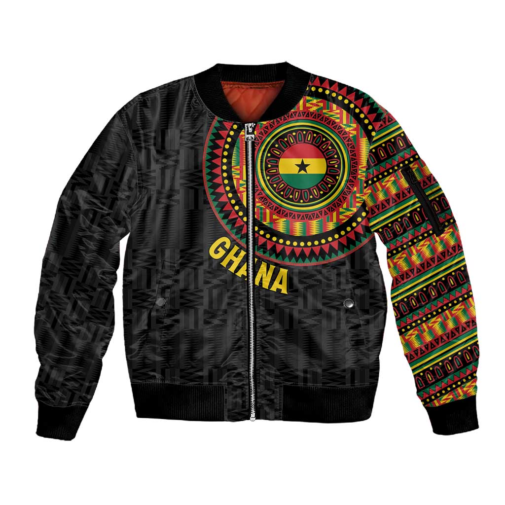 Personalised Ghana African Tribal Mix Kente Patterns Sleeve Zip Bomber Jacket Chest Arm Tattoo