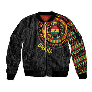 Personalised Ghana African Tribal Mix Kente Patterns Sleeve Zip Bomber Jacket Chest Arm Tattoo
