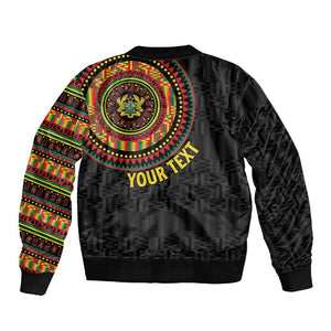 Personalised Ghana African Tribal Mix Kente Patterns Sleeve Zip Bomber Jacket Chest Arm Tattoo