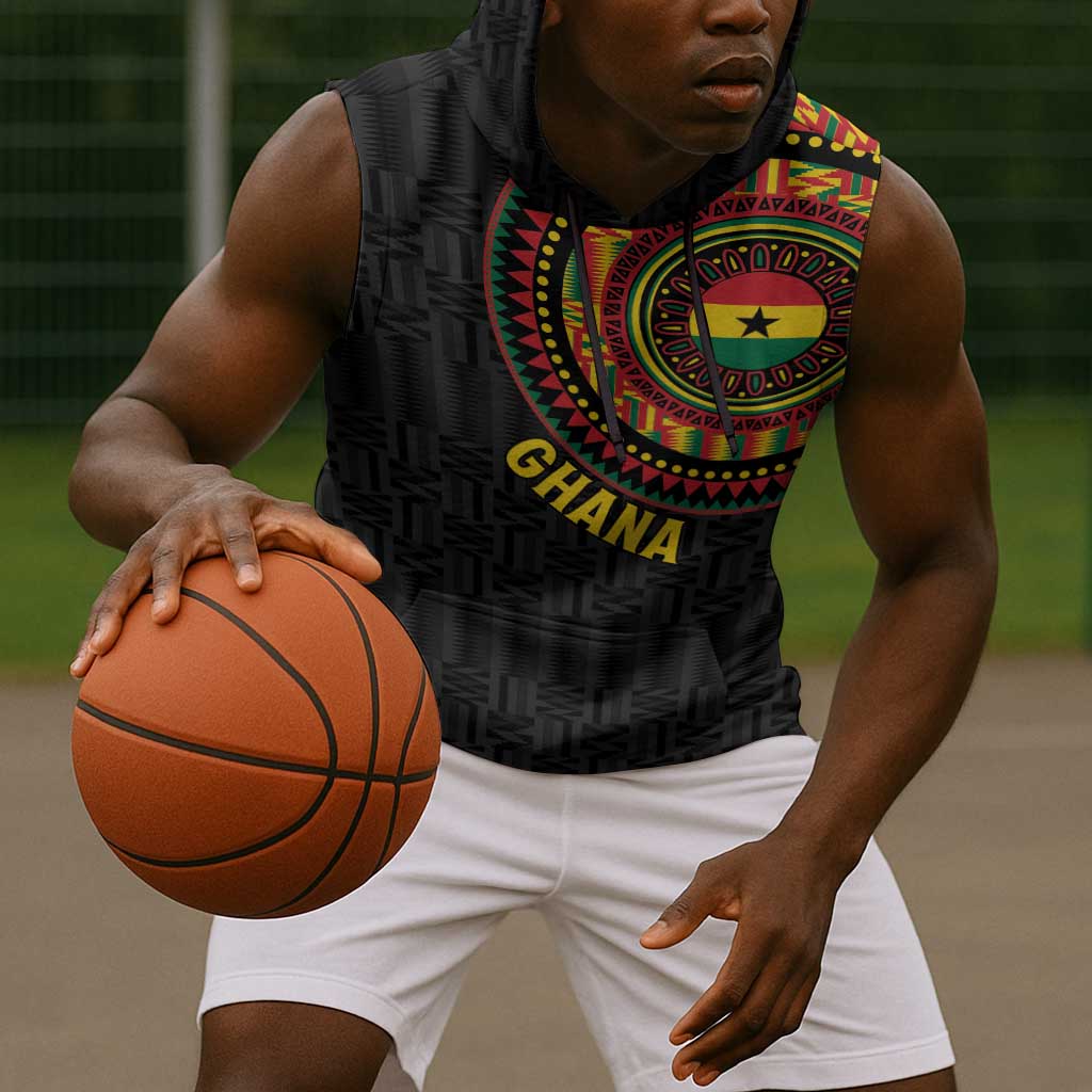 Personalised Ghana African Tribal Mix Kente Patterns Sleeveless Hoodie Chest Arm Tattoo - African Pride