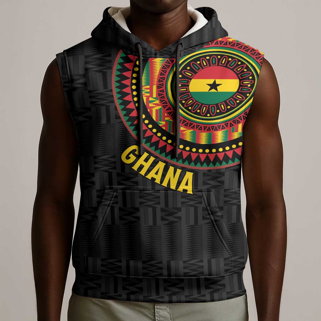 Personalised Ghana African Tribal Mix Kente Patterns Sleeveless Hoodie Chest Arm Tattoo - African Pride