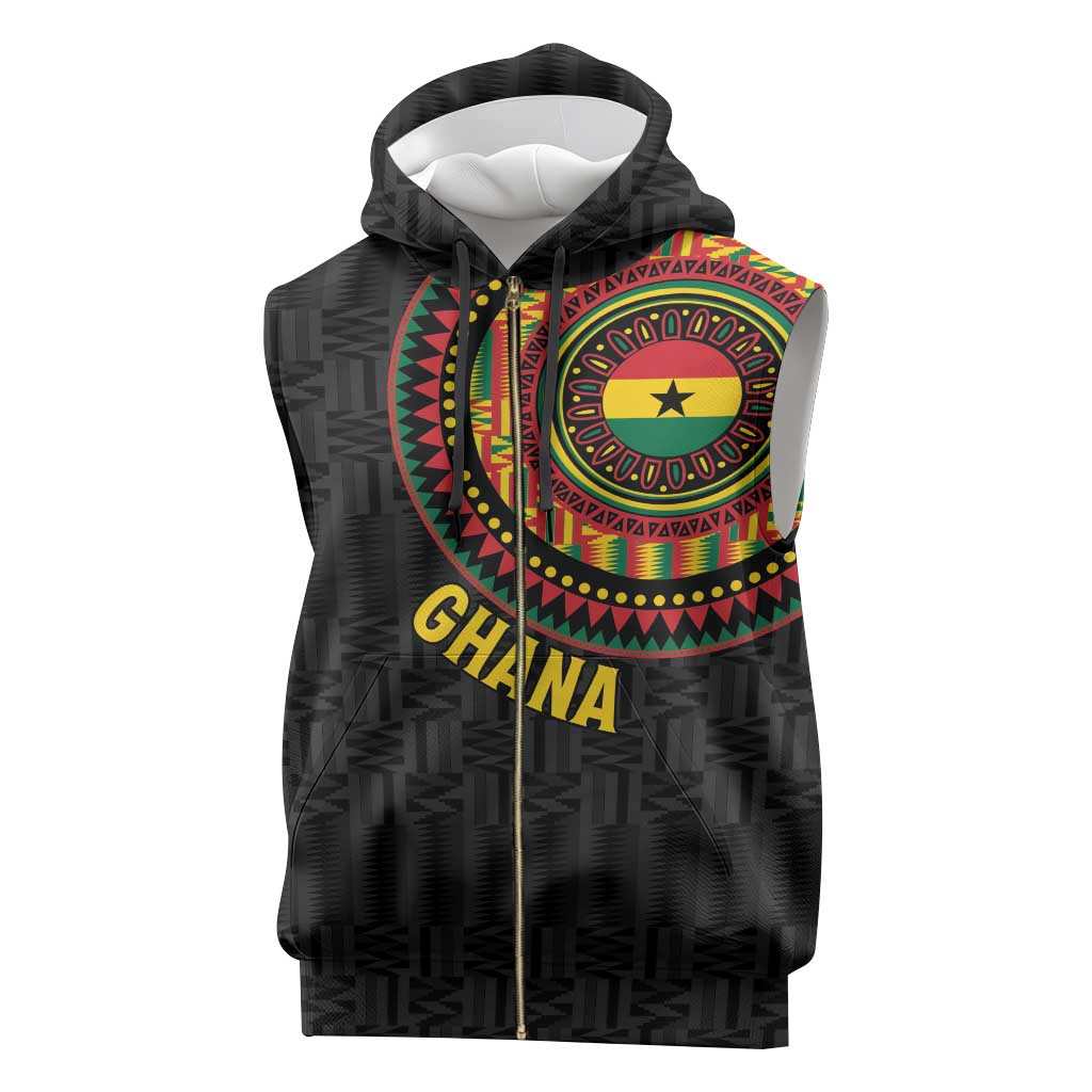 Personalised Ghana African Tribal Mix Kente Patterns Sleeveless Zip Hoodie Chest Arm Tattoo - African Pride