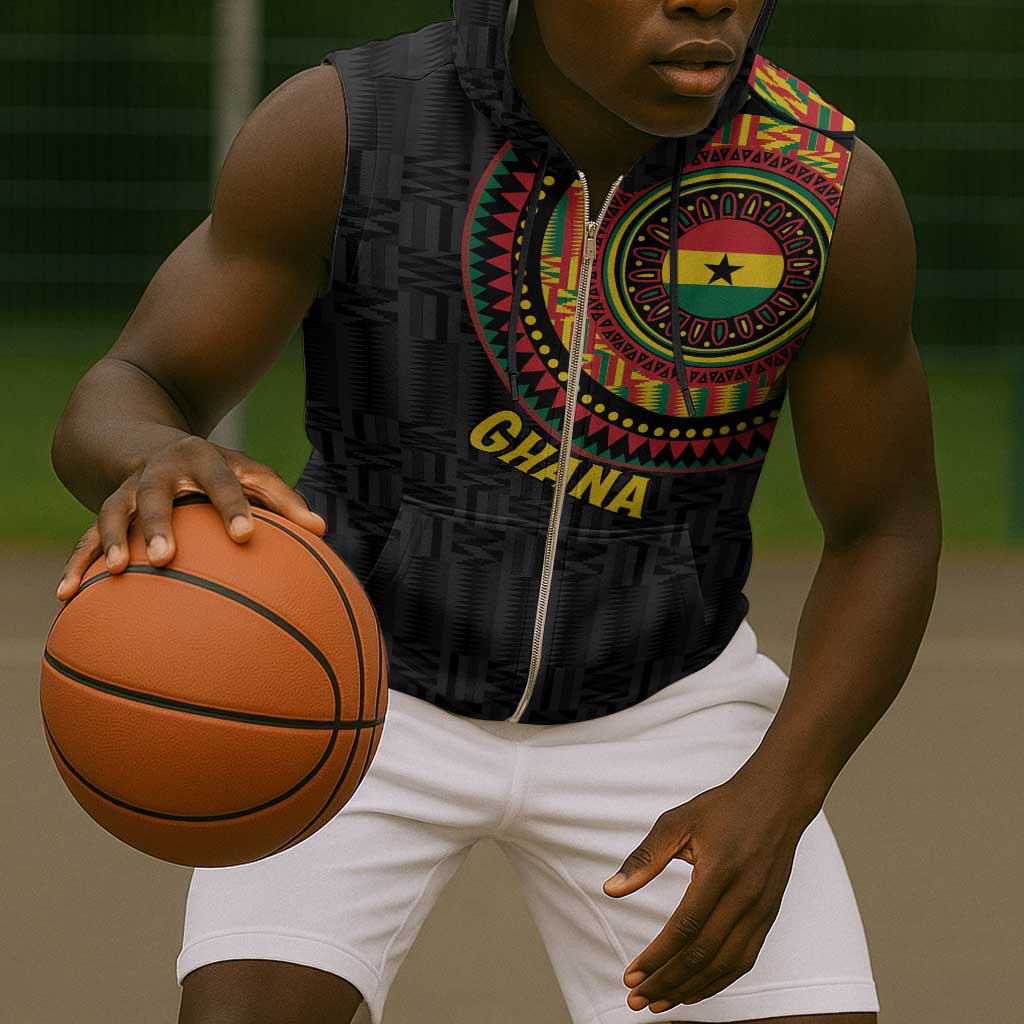 Personalised Ghana African Tribal Mix Kente Patterns Sleeveless Zip Hoodie Chest Arm Tattoo - African Pride