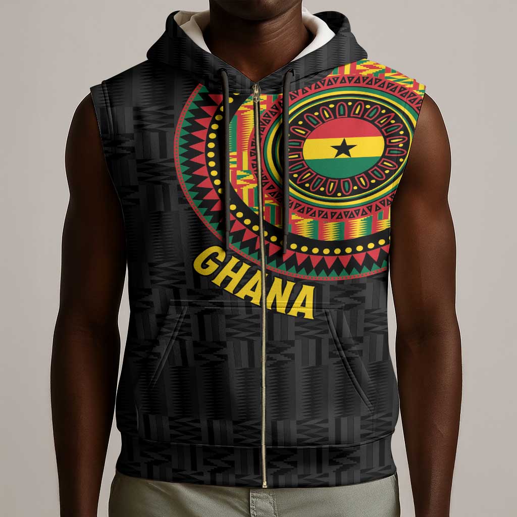 Personalised Ghana African Tribal Mix Kente Patterns Sleeveless Zip Hoodie Chest Arm Tattoo - African Pride
