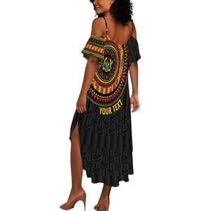 Personalised Ghana African Tribal Mix Kente Patterns Summer Maxi Dress Chest Arm Tattoo