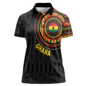 Personalised Ghana African Tribal Mix Kente Patterns Women Polo Shirt Chest Arm Tattoo