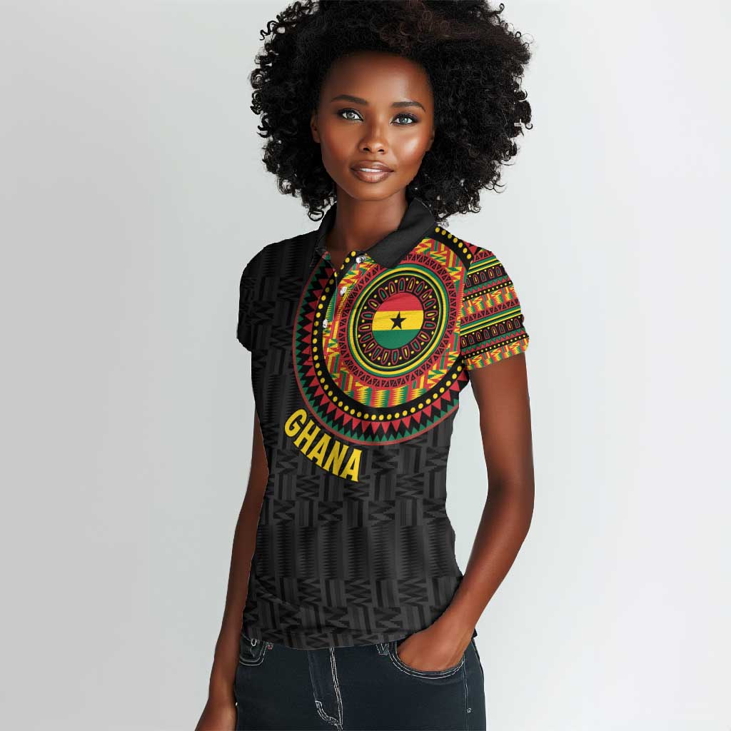 Personalised Ghana African Tribal Mix Kente Patterns Women Polo Shirt Chest Arm Tattoo
