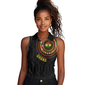 Personalised Ghana African Tribal Mix Kente Patterns Women Sleeveless Polo Shirt Chest Arm Tattoo