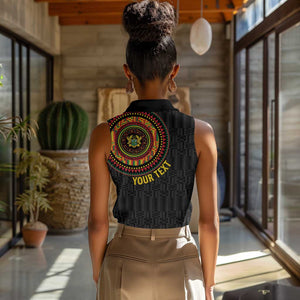 Personalised Ghana African Tribal Mix Kente Patterns Women Sleeveless Polo Shirt Chest Arm Tattoo