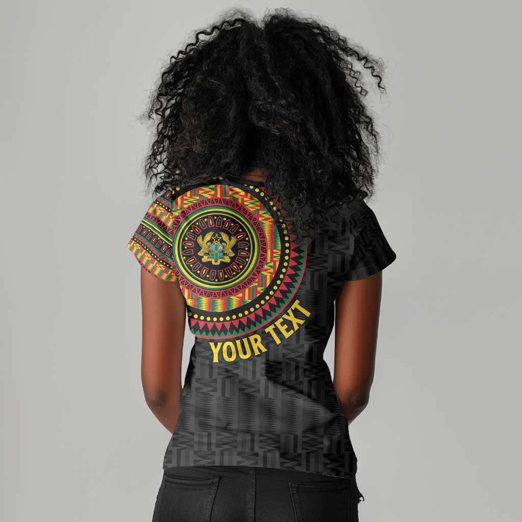 Personalised Ghana African Tribal Mix Kente Patterns Women V-Neck T-Shirt Chest Arm Tattoo