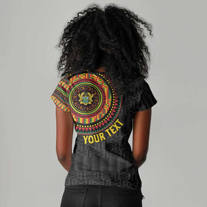 Personalised Ghana African Tribal Mix Kente Patterns Women V-Neck T-Shirt Chest Arm Tattoo