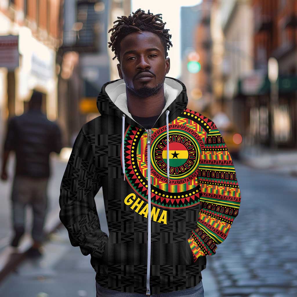 Personalised Ghana African Tribal Mix Kente Patterns Zip Hoodie Chest Arm Tattoo