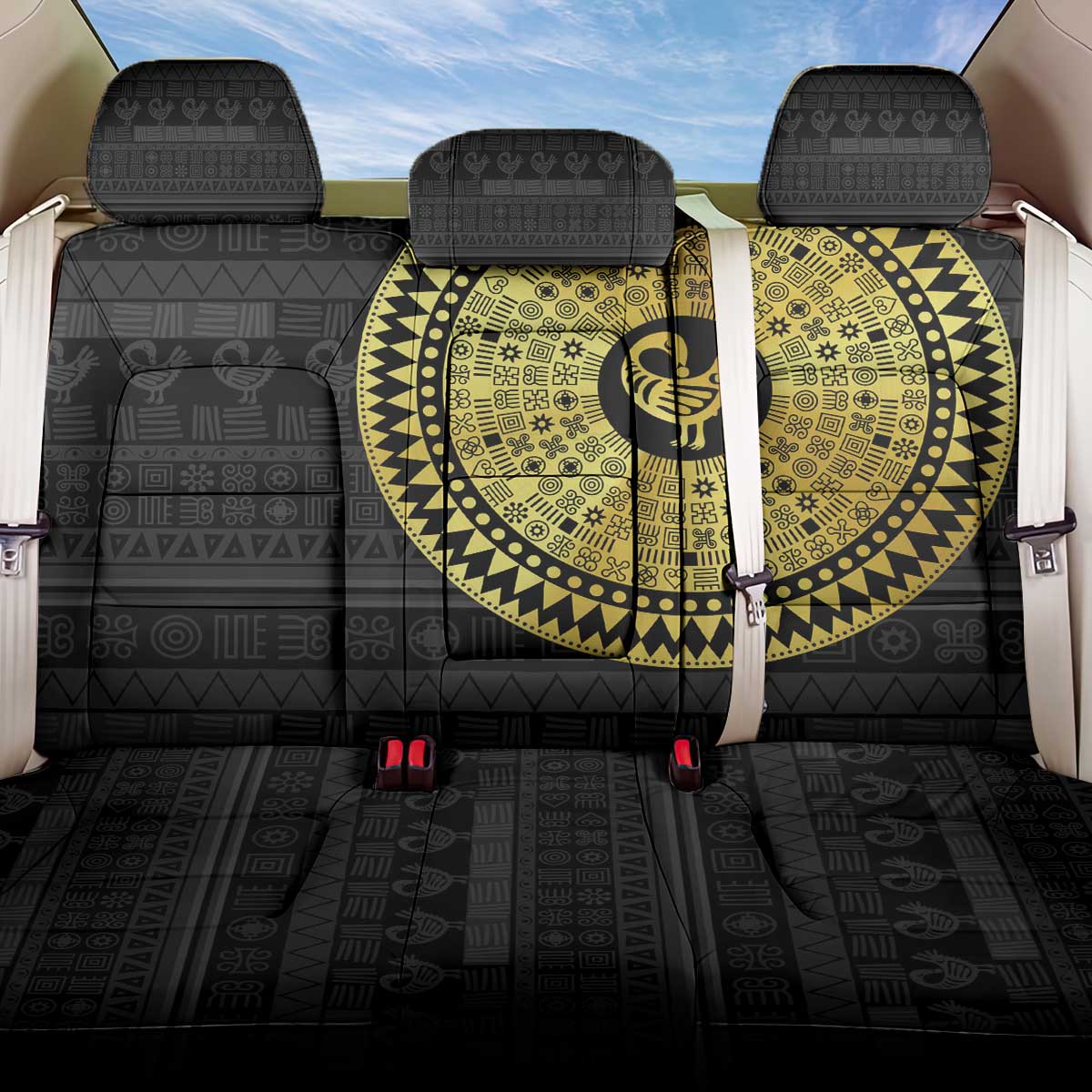 African Adinkra Back Car Seat Cover Sankofa Bird - Gold Version - Chest Arm Tattoo