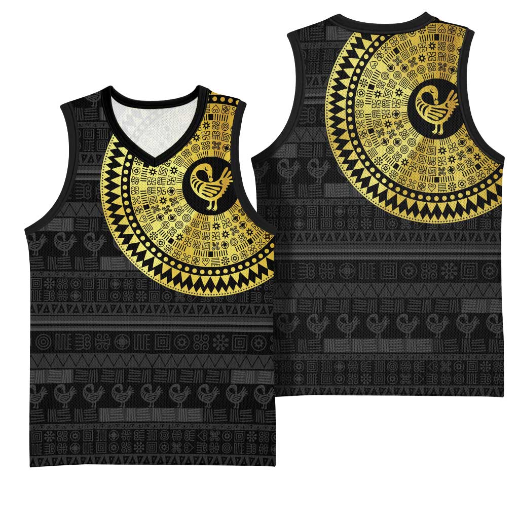 African Adinkra Basketball Jersey Sankofa Bird - Gold Version - Chest Arm Tattoo - African Pride