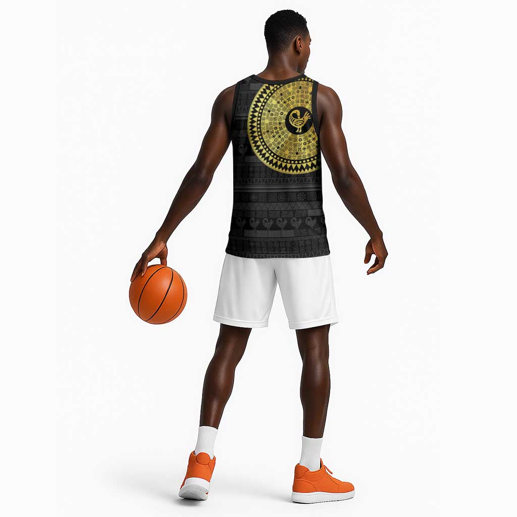 African Adinkra Basketball Jersey Sankofa Bird - Gold Version - Chest Arm Tattoo - African Pride