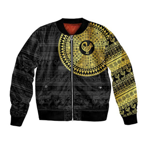 African Adinkra Bomber Jacket Sankofa Bird - Gold Version - Chest Arm Tattoo