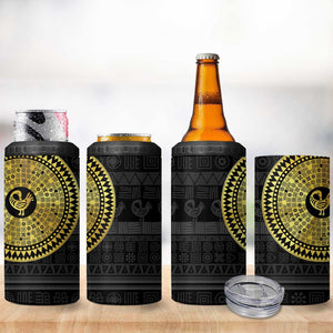 African Adinkra 4 in 1 Can Cooler Tumbler Sankofa Bird - Gold Version - Chest Arm Tattoo