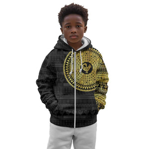 African Adinkra Kid Hoodie Sankofa Bird - Gold Version - Chest Arm Tattoo