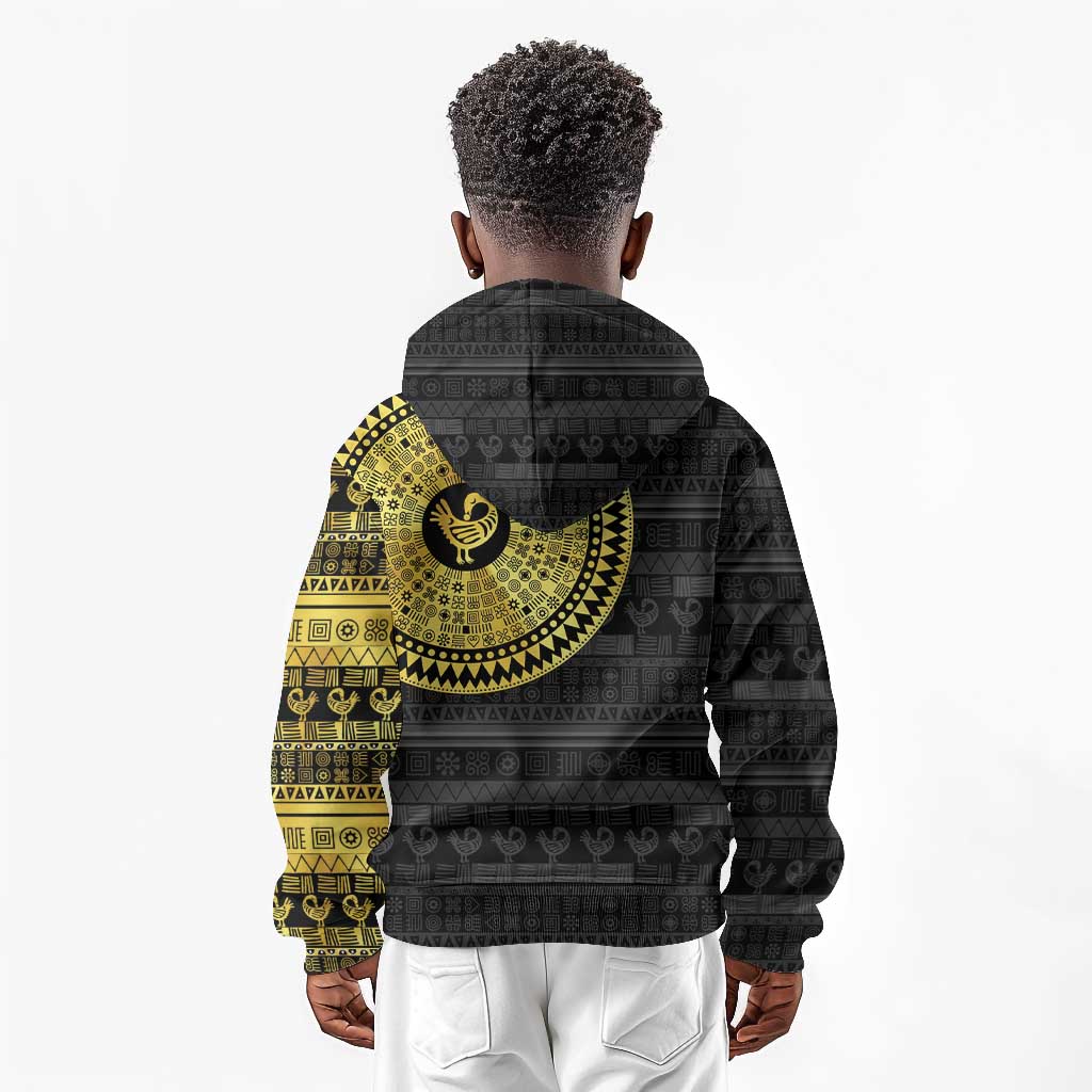 African Adinkra Kid Hoodie Sankofa Bird - Gold Version - Chest Arm Tattoo