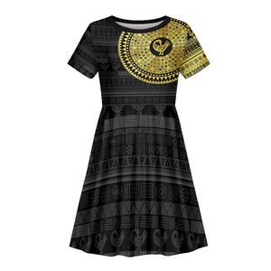 African Adinkra Kid Short Sleeve Dress Sankofa Bird - Gold Version - Chest Arm Tattoo