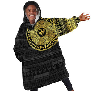 African Adinkra Kid Wearable Blanket Hoodie Sankofa Bird - Gold Version - Chest Arm Tattoo
