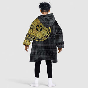 African Adinkra Kid Wearable Blanket Hoodie Sankofa Bird - Gold Version - Chest Arm Tattoo