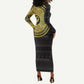African Adinkra Long Sleeve Bodycon Dress Sankofa Bird - Gold Version - Chest Arm Tattoo