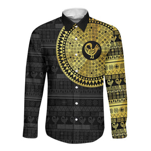 African Adinkra Long Sleeve Button Shirt Sankofa Bird - Gold Version - Chest Arm Tattoo