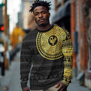 African Adinkra Long Sleeve Shirt Sankofa Bird - Gold Version - Chest Arm Tattoo