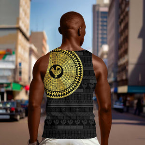 African Adinkra Men Tank Top Sankofa Bird - Gold Version - Chest Arm Tattoo