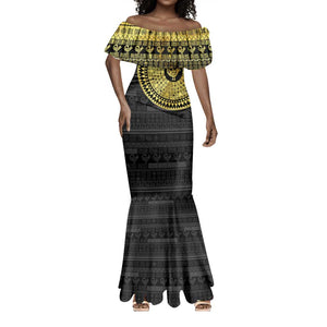 African Adinkra Mermaid Dress Sankofa Bird - Gold Version - Chest Arm Tattoo