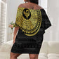 African Adinkra Off Shoulder Short Dress Sankofa Bird - Gold Version - Chest Arm Tattoo