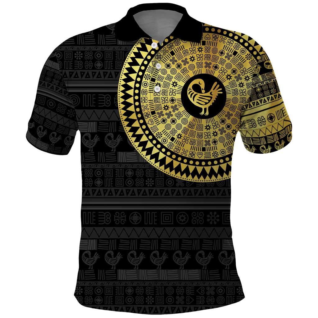 African Adinkra Polo Shirt Sankofa Bird - Gold Version - Chest Arm Tattoo