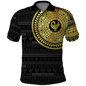 African Adinkra Polo Shirt Sankofa Bird - Gold Version - Chest Arm Tattoo