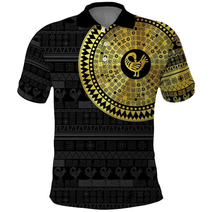 African Adinkra Polo Shirt Sankofa Bird - Gold Version - Chest Arm Tattoo