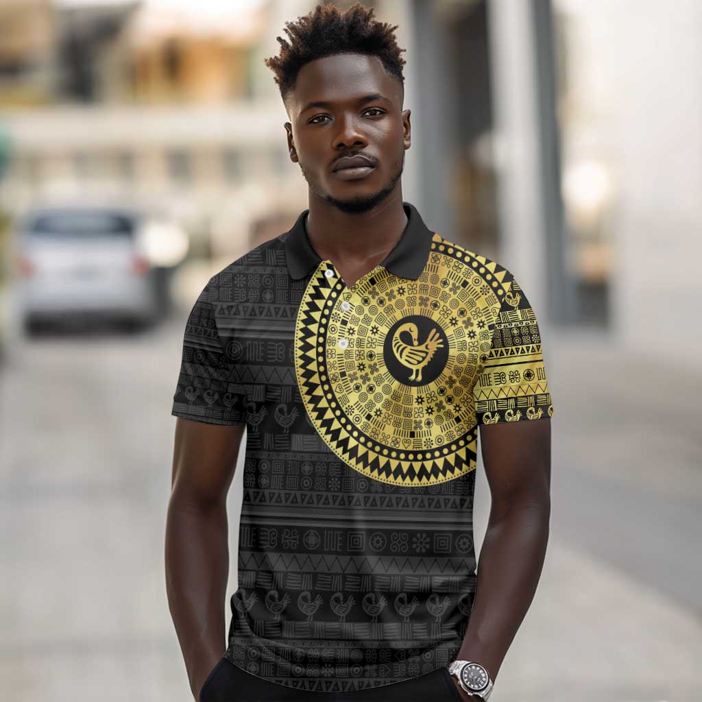 African Adinkra Polo Shirt Sankofa Bird - Gold Version - Chest Arm Tattoo