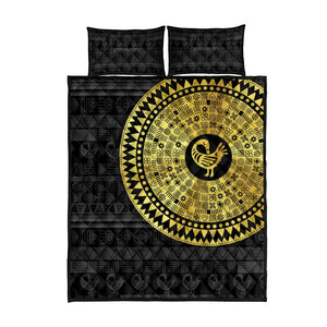 African Adinkra Quilt Bed Set Sankofa Bird - Gold Version - Chest Arm Tattoo
