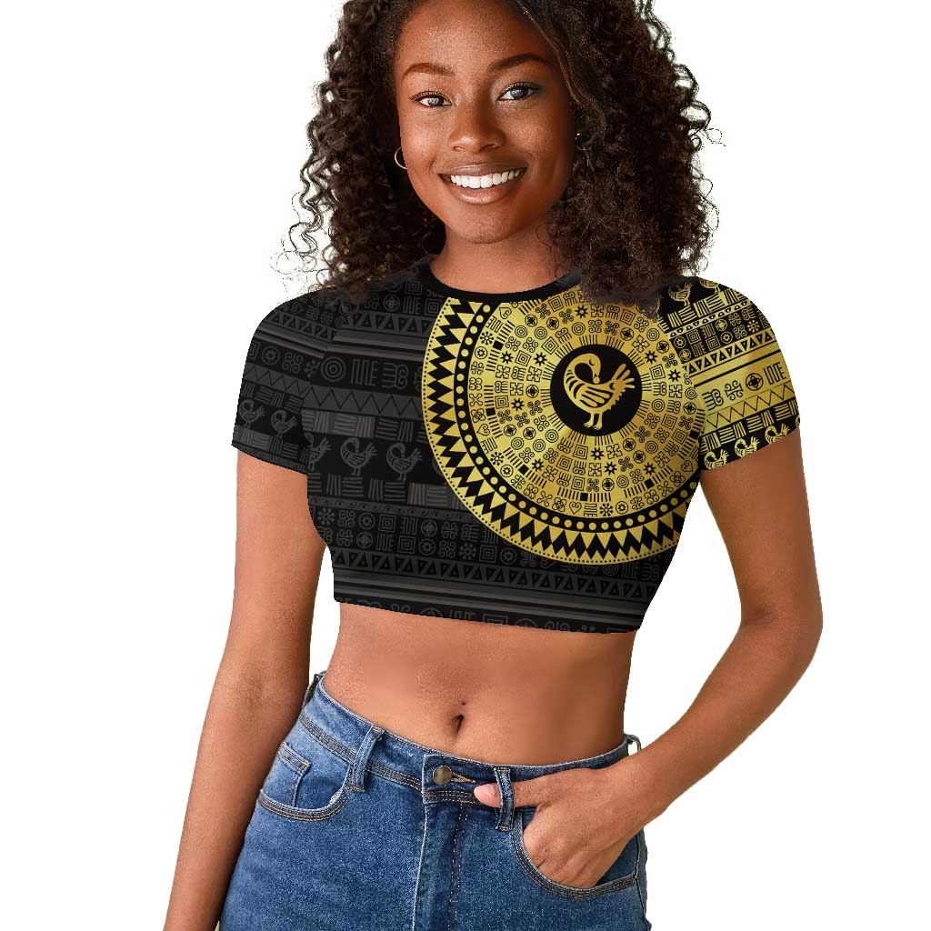 African Adinkra Raglan Cropped T shirt Sankofa Bird - Gold Version - Chest Arm Tattoo